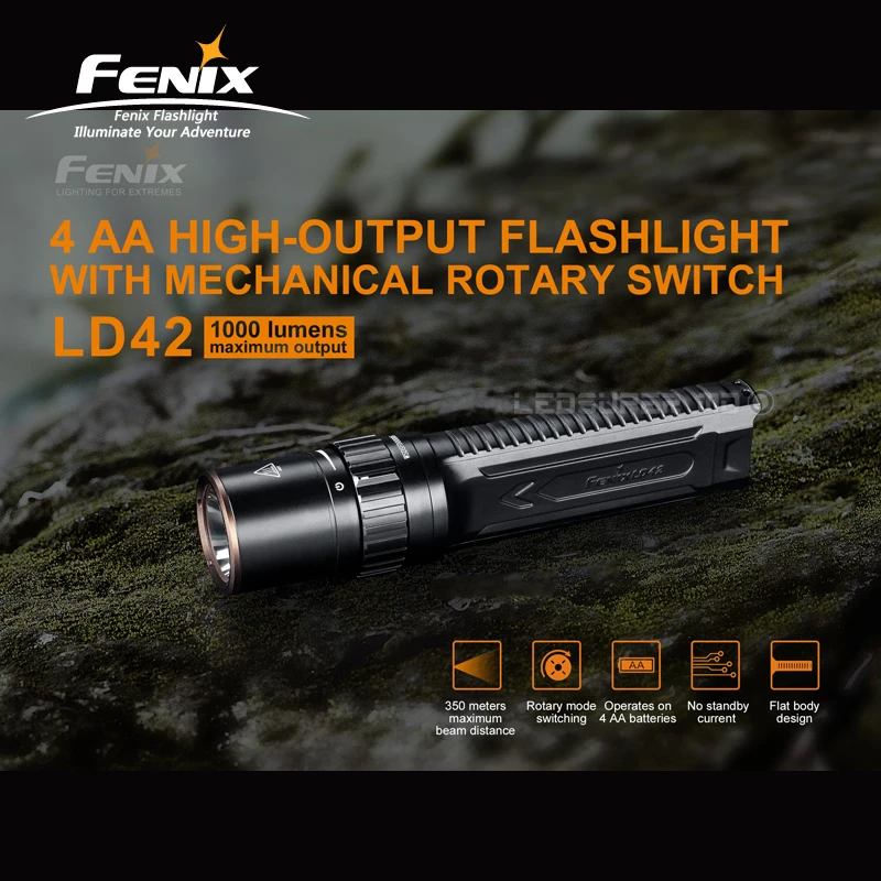  AA Torch Light Fenix LD42 1000 Lumens High-output Flashlight with Mechanical Rotary Switch - 4000036820873