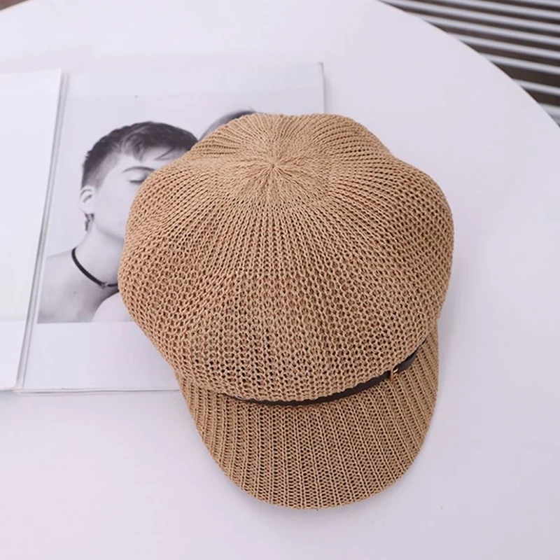 Spring Summer Artist Straw Paper Belt Beret Hat For Women Sun hat Visor Breathable Cap Outdoor Casual Painter Boinas Newsboy Hat