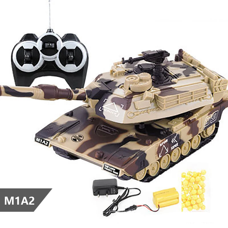 M1A2 беспроводной пульт дистанционного управления танк может запускать пули для битвы заряженный отслеживаемый внедорожник Мальчики и детские игрушки Gif