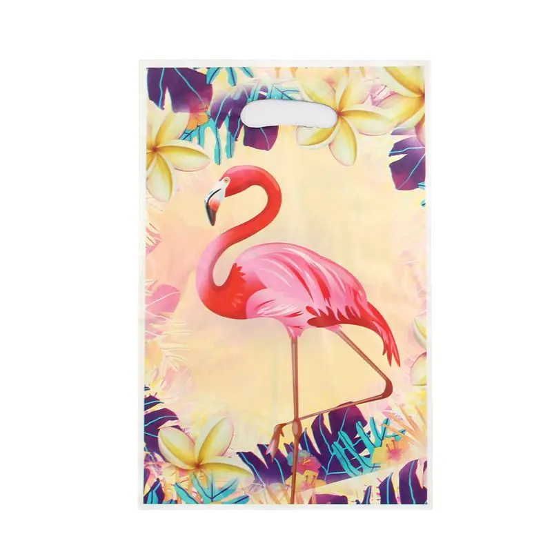 Flamingo 20 шт./лот, с днем рождения, на вечеринку, бабочка, цветок, мультфильм, тема, Лут, сумка для детского душа, для украшения девочек, сувениры, пластиковые подарочные сумки - Цвет: Flamingo