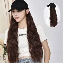 Женские длинные вьющиеся синтетические волосы с шляпой большая волна бейсбольная кепка парик 40JF