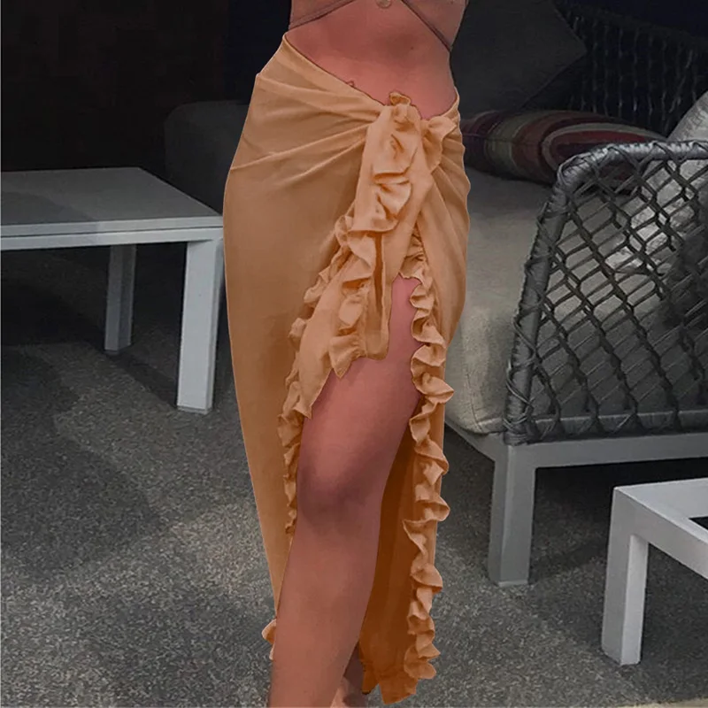 Длинное бикини, Пляжная накидка, летняя женская одежда для плавания, туника, кардиган, купальный костюм, накидка, сексуальное прозрачное пляжное платье - Цвет: brown3