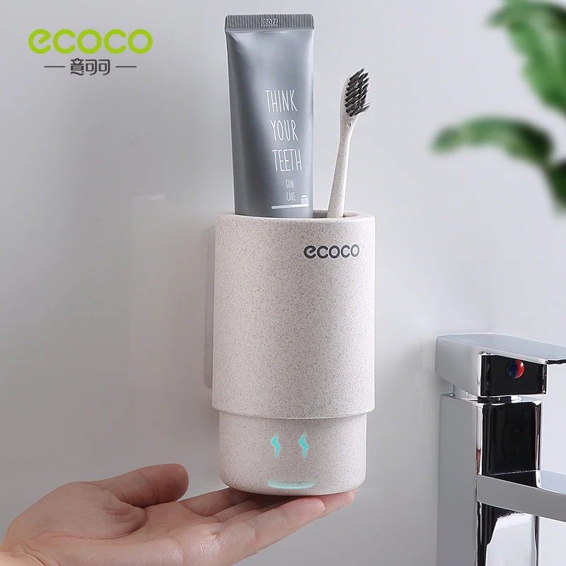 ECOCO Magnetic Adsorption Inverted Toothbrush Holder Simple Toothpaste Storage Rack with Wash Cup Punch Free Bathroom Sets