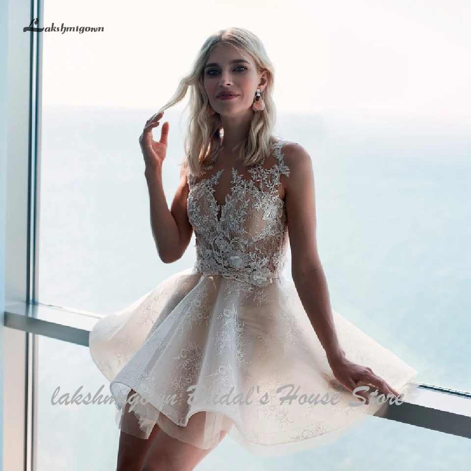 Lakshmigown, винтажное кружевное короткое свадебное платье, Vestido Curto, сексуальное свадебное платье, пляжные свадебные платья без рукавов