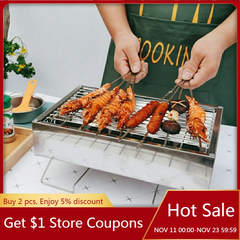 

Гриль для барбекю, портативный, складной, из нержавеющей стали, на 1-4 человек