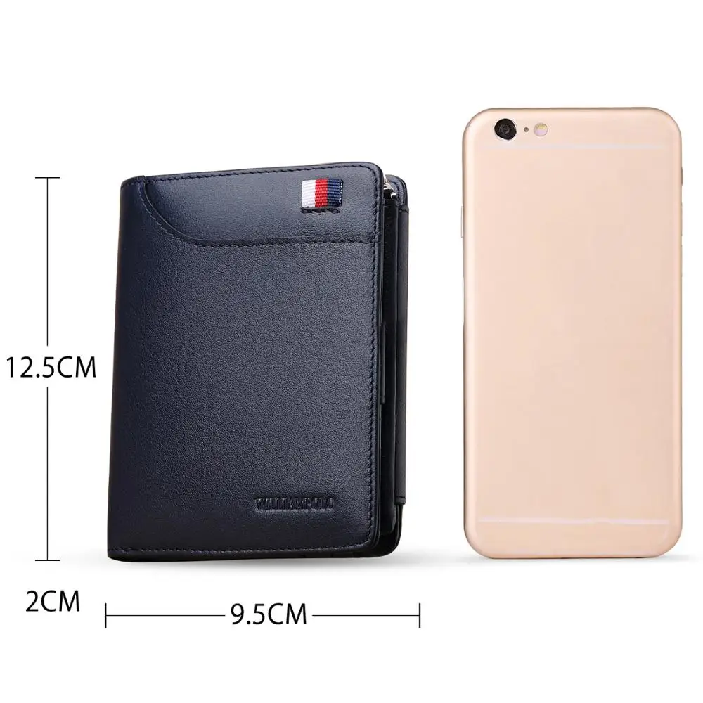 Buy WILLIAMPOLO Luxury Brand Hight Genuine Leather Men Wallet Trifold Wallet Zip Coin Pocket Purse Cow Leather Wallet Mens Card Purs