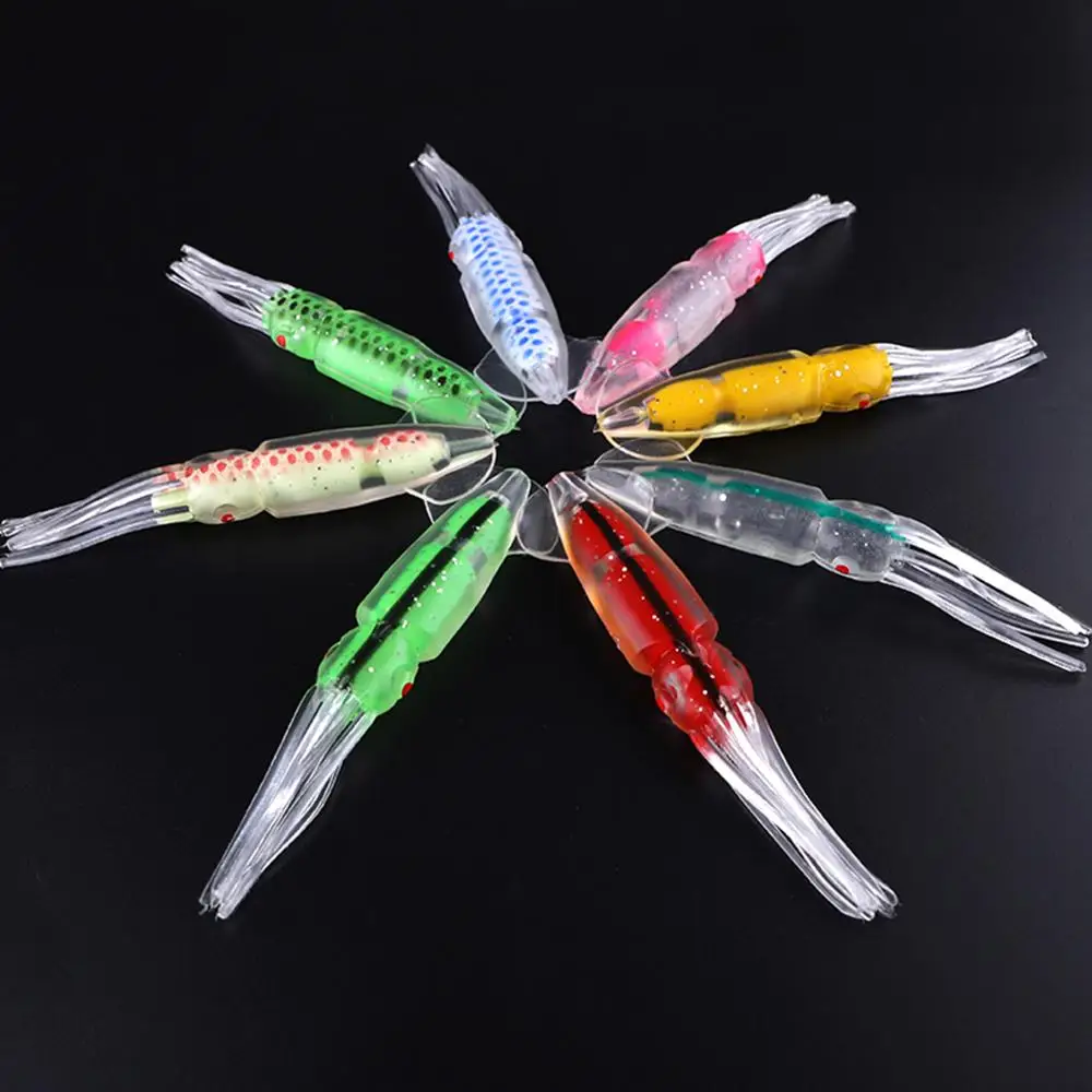 

TAIGEK 8 Pieces Fishing Lures Saltwater Luminous Squid 11.5cm Soft PVC/Silica Gel Freshwater