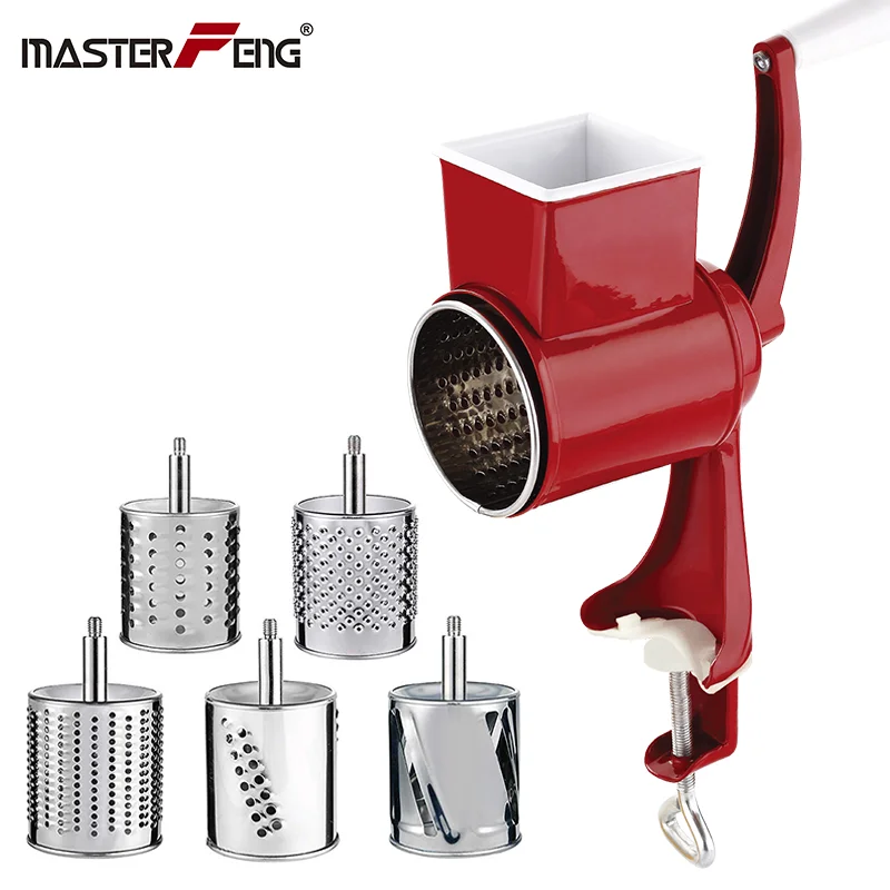 Rotary Cheese Grater Food Mills With 5 Drum Blade for Grating Grinding Silcer and Nut Grinder