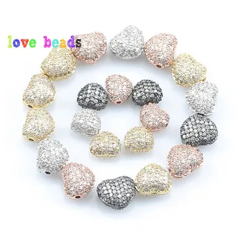 

3pcs/lot CZ Spacer Beads Love Heart Brass Micro Pave Cubic Zirconia Beads for Charms Bracelet DIY Jewelry Making Accessories