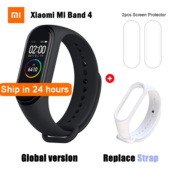 Global Xiaomi mi Band 4 Смарт-часы пульсометр фитнес-браслет Xiaomi mi-браслет глобальная Версия спортивные музыкальные часы mi Band 4 - Цвет: GB add White Strap