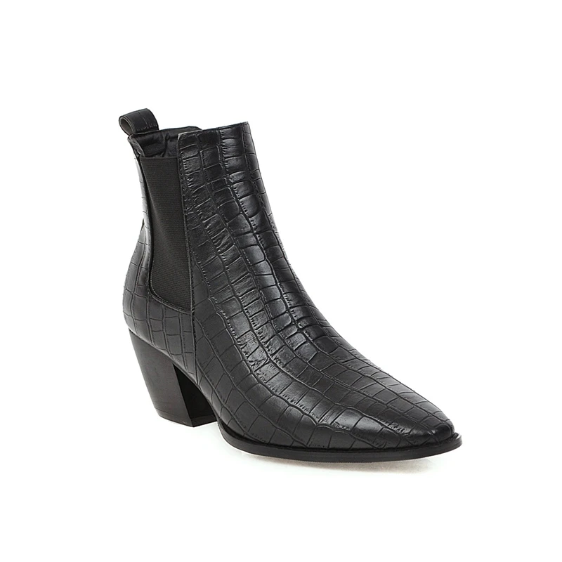 Большие размеры 34-48, новые Брендовые женские туфли с острым носком на не сужающемся книзу массивном каблуке Женские Повседневные Вечерние ботильоны из органической кожи на осень-зиму - Цвет: Black fur