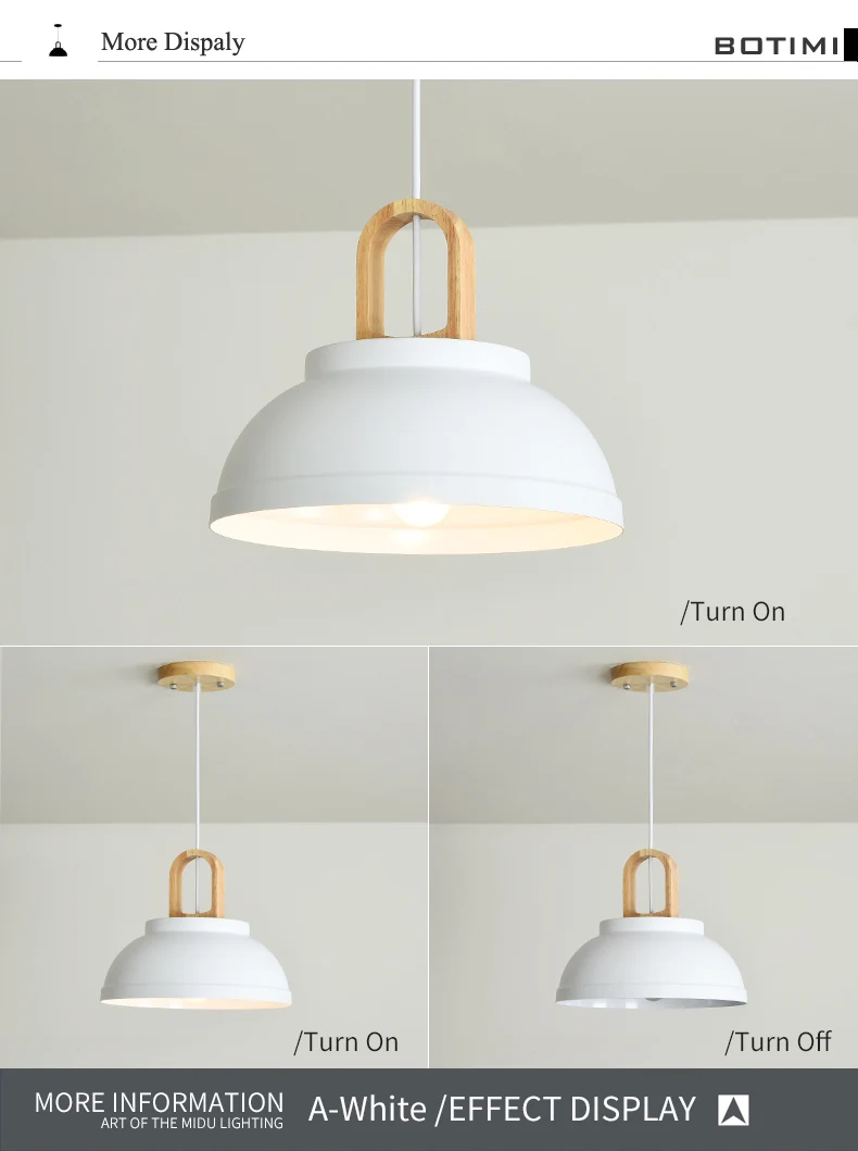 BOTIMI White Metal LED Pendant Lights For Dining Room Modern Indoor Wooden Kitchen Gray Hanging Lamp