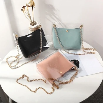 

Women Transparent Bucket Bag Clear PVC Jelly Small Shoulder Bag Female Chain Crossbody Messenger Bags 2020 Design Luxury Handbag