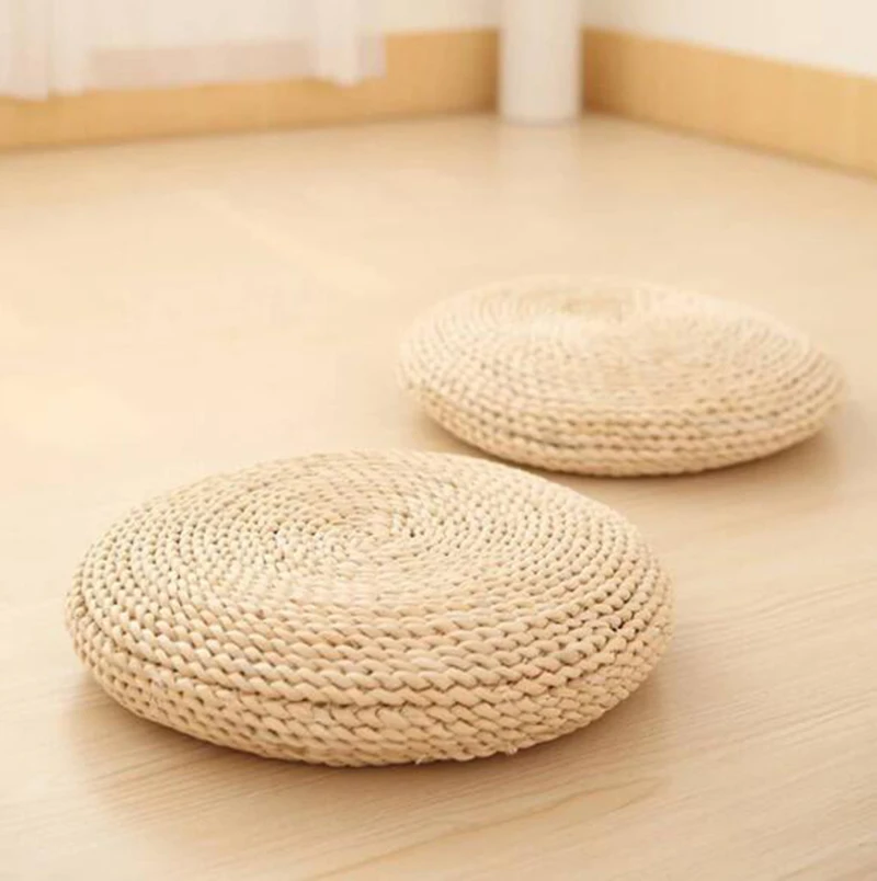 

Natural Straw Round Pouf Tatami Cushion Straw futon corn bay window pad yoga steaming cushion hand-woven mat for Home Decoration