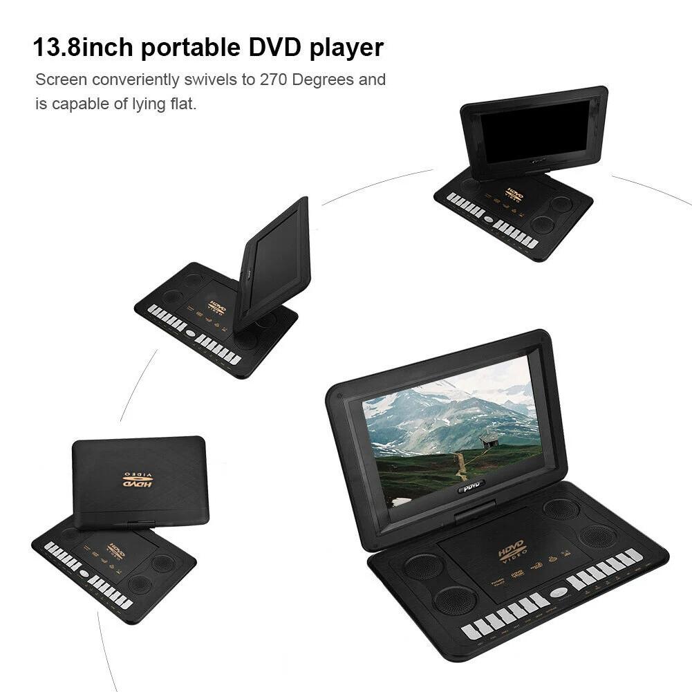 

Rechargeable Battery HD USB Video LCD Screen Car 13.8inch VCD Home Portable 16:9 TV Game Widescreen DVD Player