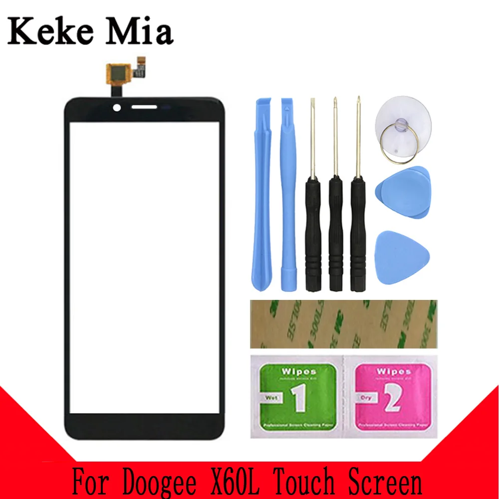 Keke Миа 5," мобильный сенсорный экран стекло для Doogee X60L Сенсорное стекло дигитайзер панель передняя линза сенсорные инструменты Бесплатный клей+ салфетки - Цвет: Black With Tools