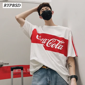 

Harajuku Stripe T shirt Summer 2020 Mens Korean Style Letter Cola Cotton Short Sleeve Oversized T shirt Men Hip Hop Casual Tee