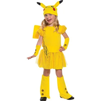

Cute picachu skirt children's role cosplay performance costume 4-piece set