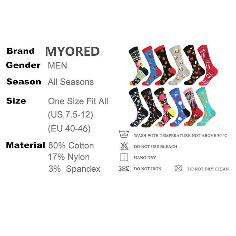 MYORED, 12 пар/лот, цветные мужские носки, авокадо, повседневные, полосатые, клетчатые, удобные, вечерние, подарок, Классические носки