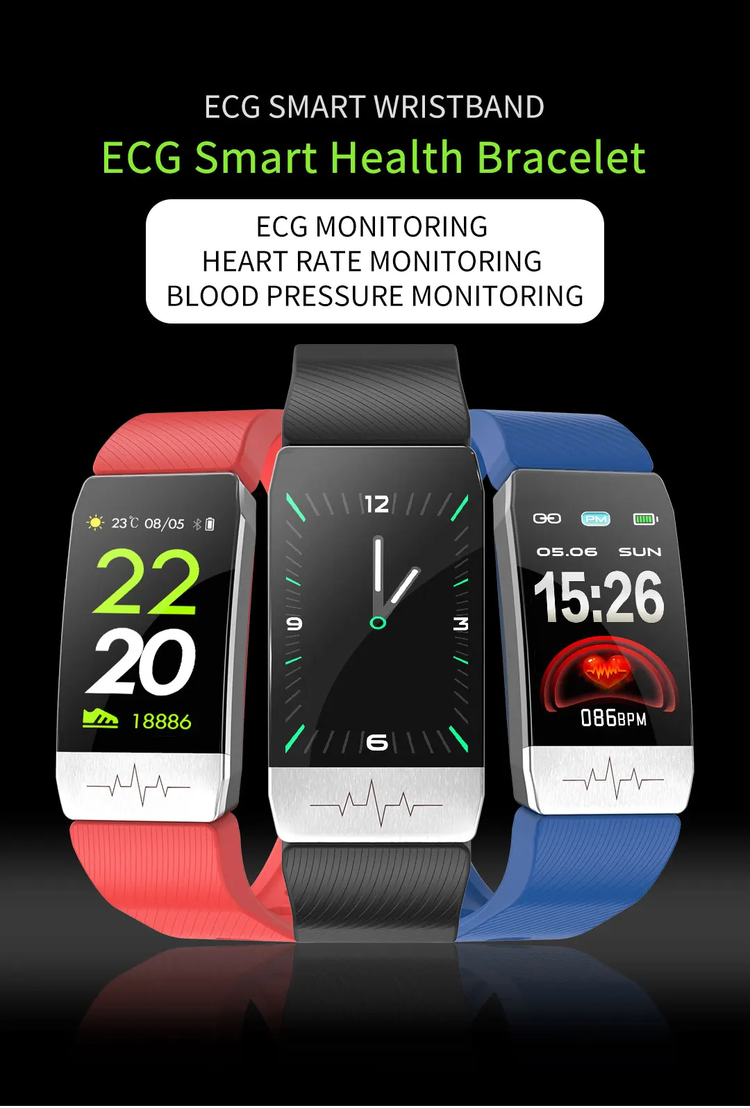T1S Smart Watch Band With Temperature Measure ECG Heart Rate Blood Pressure Monitor Weather Forecast Drinking Remind Wristband