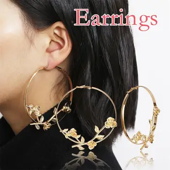 

Personality Creative Large Metal Rose Pendant Earrings Women's JewelryFashionable, simple elegant lady Women Persons