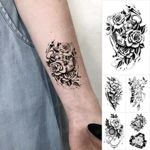 Transfer Waterproof Temporary Tattoo Sticker Rose Flower Clock Compass Peony Flash Tatoo Women Men Arm Wrist Body Art Fake Tatto