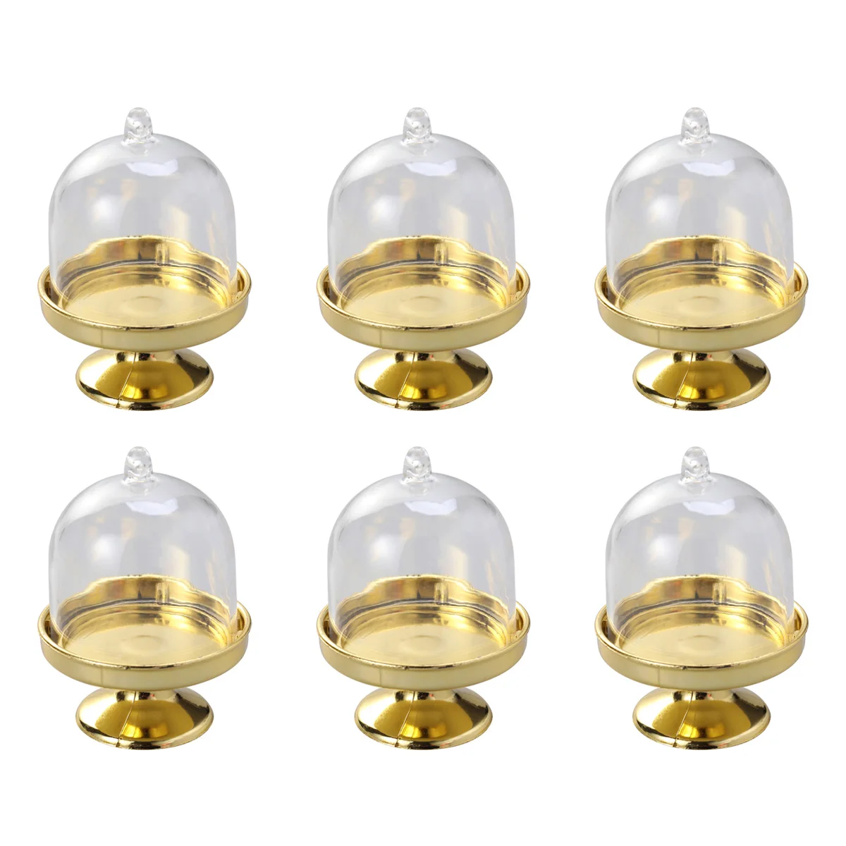 

6pcs Mini Cake Stand Shape Candy Box Transparent Tray Modeling Sugar Holder Wedding Favor Boxes Party Supplies (Golden Base)