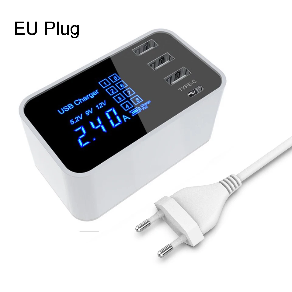 3USB 1 Type c EU 4 порта Led дисплей Тип C USB зарядное устройство для Android iPhone USB адаптер разъем быстрое зарядное устройство для телефона для xiaomi huawei samsung s10 - Тип штекера: 3USB 1 Type c EU