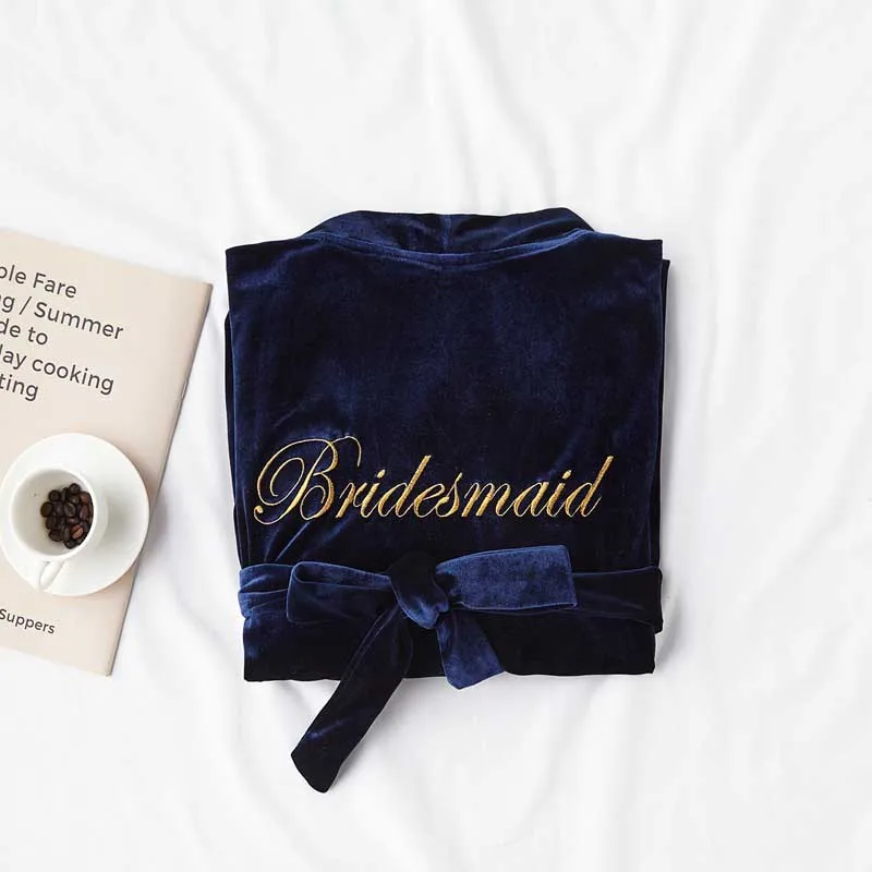 bridesmaid blue Ночная рубашка с v-образным вырезом и вышивкой для невесты; Шелковая ночная рубашка; пижамы; платье для сна; халат; бархатная юбка - Цвет: bridesmaid blue