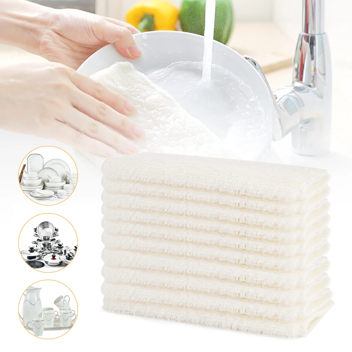 10pcs Bamboo Fiber Cleaning Cloths Oil-Proof Dishcloths For Kitchen Stove Tiles Glass Home Kitchen Dish Cleaning Cloth Towel