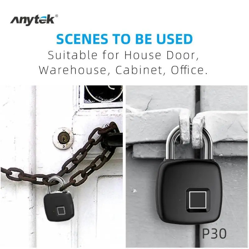 Anytek P30 цинковый сплав отпечаток пальца Замок USB Перезаряжаемый дверной замок без ключа Быстрый разблокировка безопасности замок для рюкзака чемодана