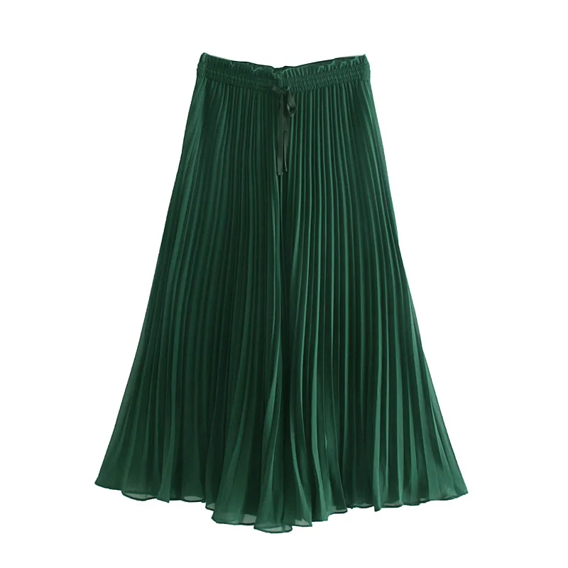 Модная женская юбка Za, Ретро стиль, осень, одноцветная, длинная юбка, высокая талия, эластичная, уличная, плиссированная, женская, для девушек