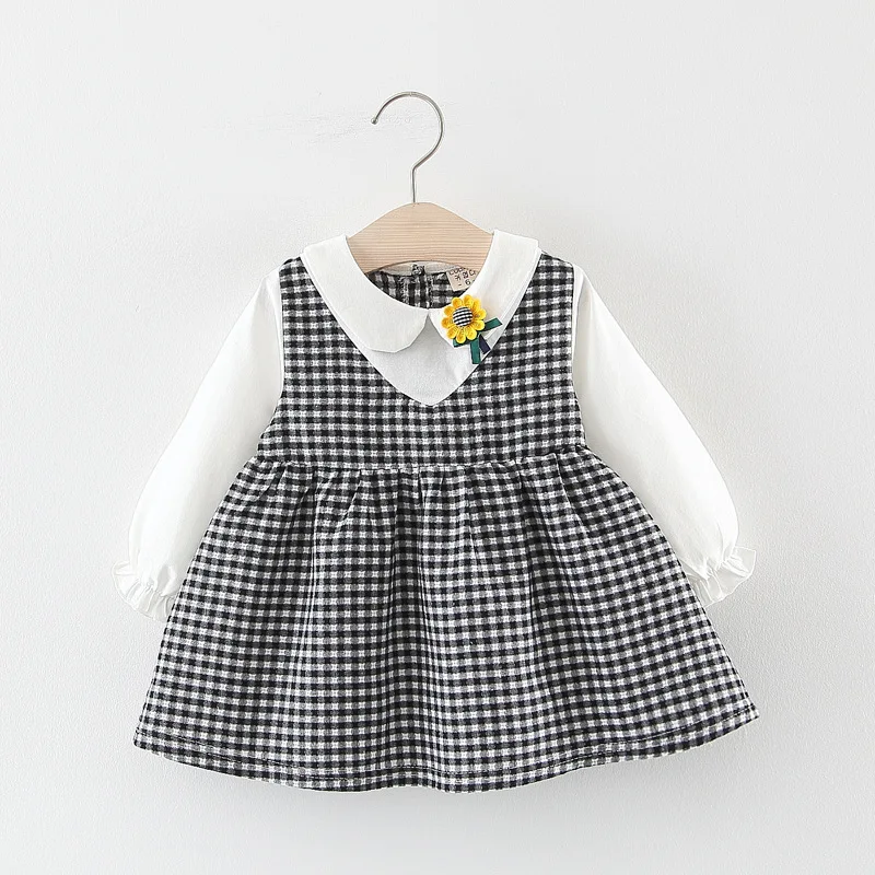 

2019 Hot Sale Vestido Infantil Autumn 2009 New Foreign Trade Wholesale Girl Baby Long Sleeve Knitted Chequered Fake Two Dresses