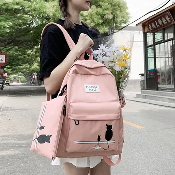 

JULYCCINO College Student Ladies Cartoon cute backpack Women Two-piece student Shoulder Bags Kawaii Backpack Nylon Girl Book Bag