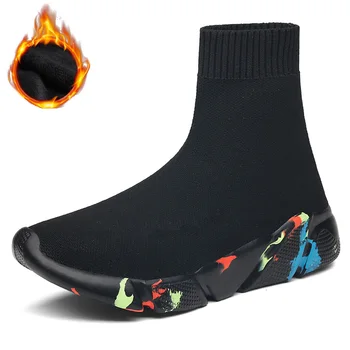 

Winter Running Shoes for Men Women High Top Thermal Sneakers Women Men Fur Lining Sock Boots Woman Sport Shoes Knit Shoes