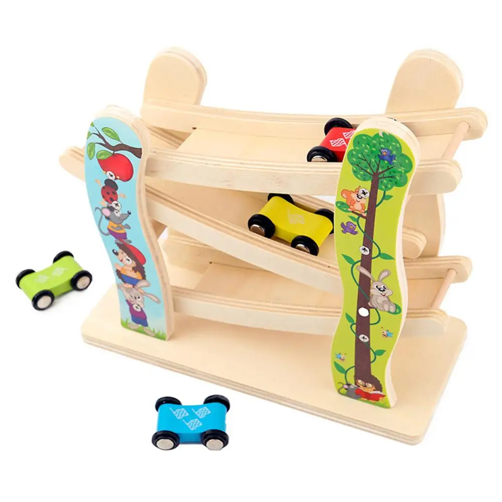 Мультяшная детская деревянная лестница скольжение гоночный автомобиль трек обучающая игрушка слайд Новинка