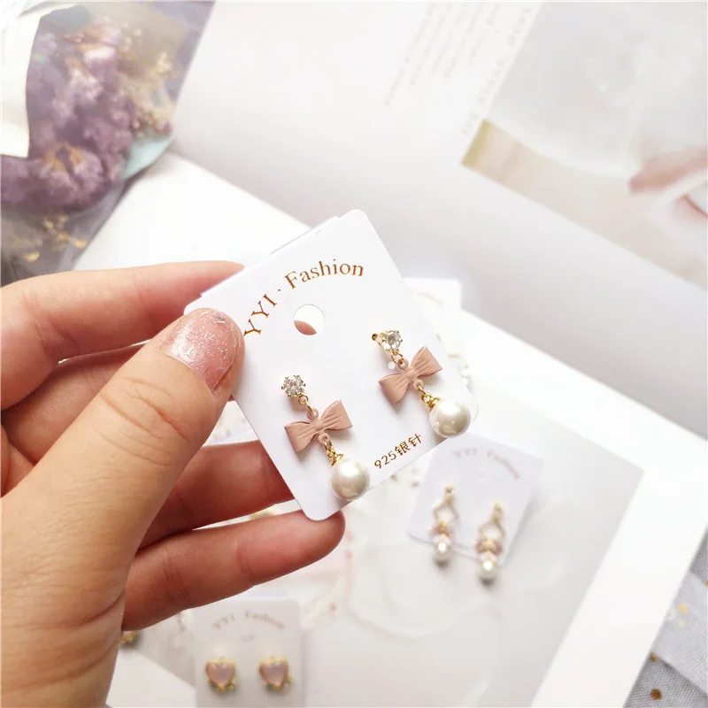 Корейские серьги ручной работы в форме сердца с бантиком и геометрическим свежим жемчугом, милые маленькие женские Висячие серьги, модные ювелирные изделия Accessories-JQD5