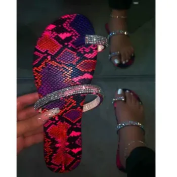 

2020 New Women Summer Slippers Leopard Print Roman Rhinestone Wild Outdoor Flip-flops Casual Flat with Female Beach Slippers