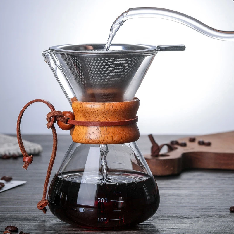 

Pour Over Coffee Maker 400ML 600ML 800ML Reusable Stainless Steel Permanent Filter Manual Coffee Dripper with Real Wood Sleeve