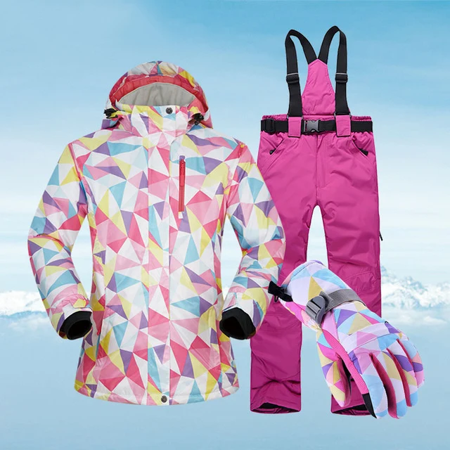 30 °C теплый лыжный костюм женский бренд женские лыжные брюки теплые водонепроницаемые дышащие лыжные и сноубордические костюмы - Цвет: FSJ AND RED