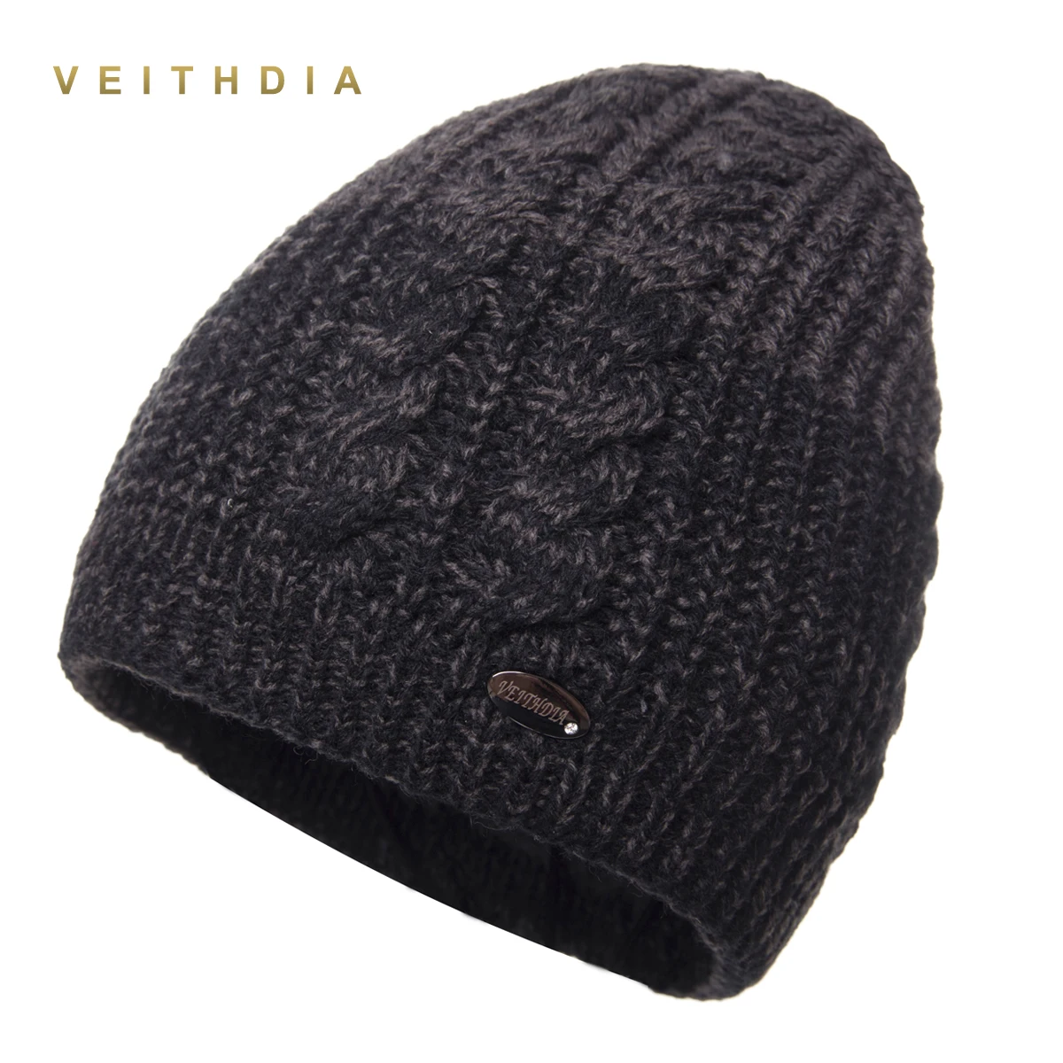 Зимние шапки VEITHDIA для мужчин вязаные из шерсти одноцветные двухслойные gorro