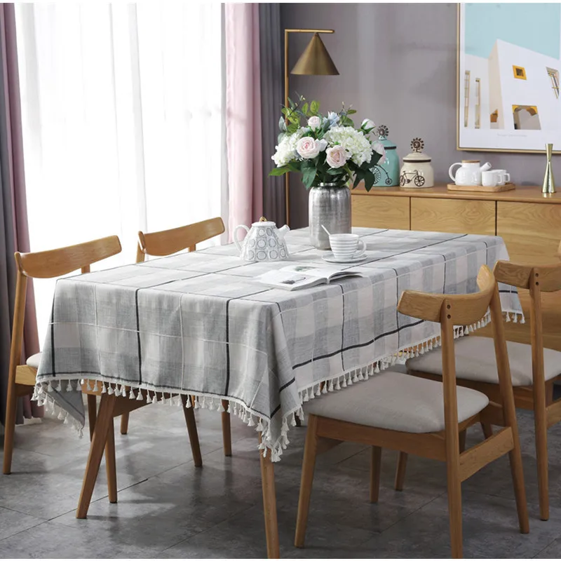 

Plaid Tassel Tablecloth Striped Tea Table Cover Picnic Cloth Plaid Background Cloth Table Decor Living Room Waterproof Oilproof