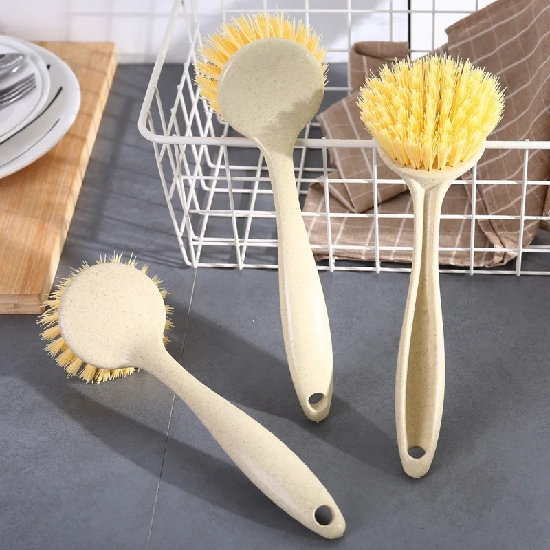 

Hot-Selling Kitchen Cleaning Dishwashing Pot Brush Can Be Hanging Non-Stick Oil Long-Handled Wheat Straw Pot Washing Tool