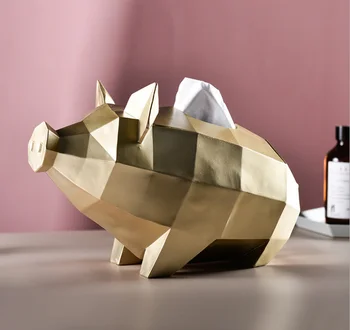 

Creative Geometric Gold Pig Resin Tissue Box Home Living Room Coffee Table Decor Ornaments Multi-function Tissue Paper Box LF977