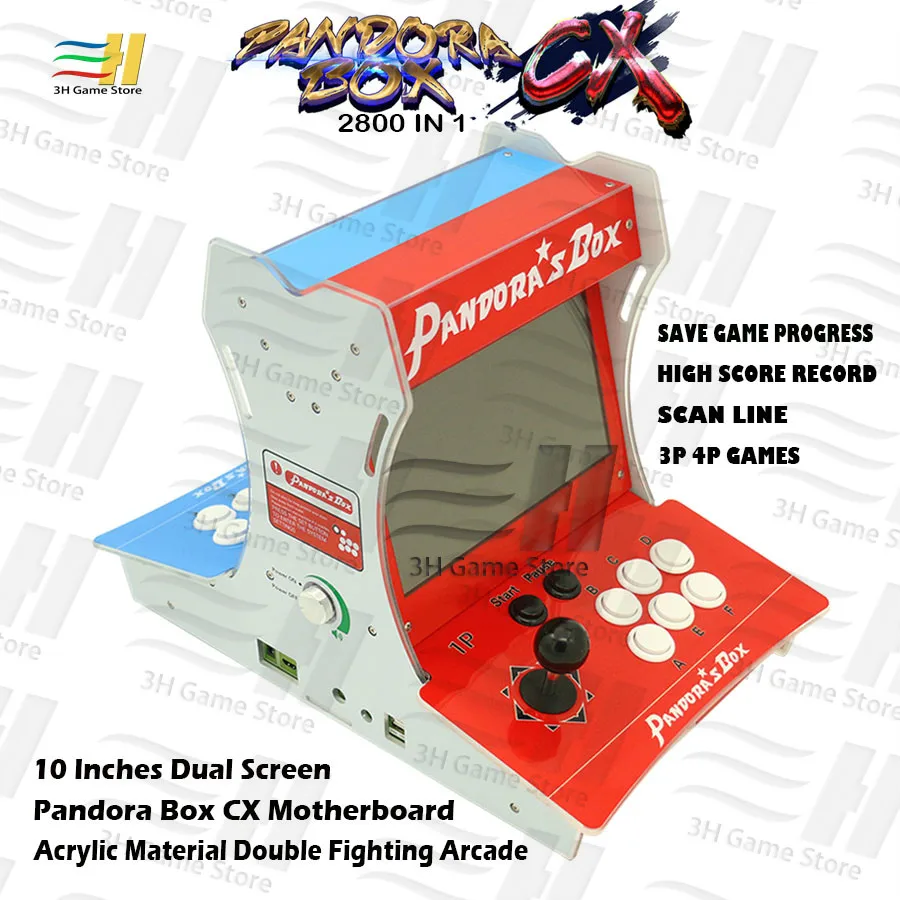 Pandora Box CX 2800 in 1 Acrylic mini arcade 10 inches dual screen have 3P 4P game can save game bartop 3d tekken Mortal Kombat