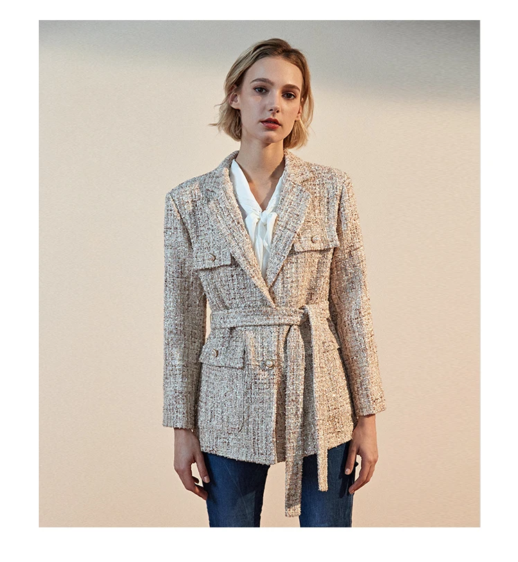 

2020 New Fashion Autumn Winter Tweed Jacket Coat Runway Luxury High Quality Cotton Wool Blazer Female Woolen Clothes Outerwear