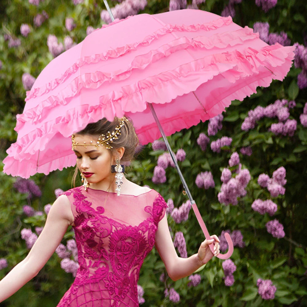 Paraguas para novia, de princesa de encaje grande, color y blanco, polvo|Paraguas| - AliExpress