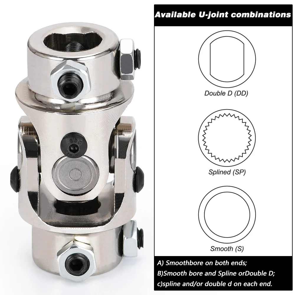 3/4" DD x 3/4" DD Nickel Plating Single Steering Shaft Universal U Joint Total Length 83mm (3-1/4") HT-SJS01 linear shaft rod,rod end bearings