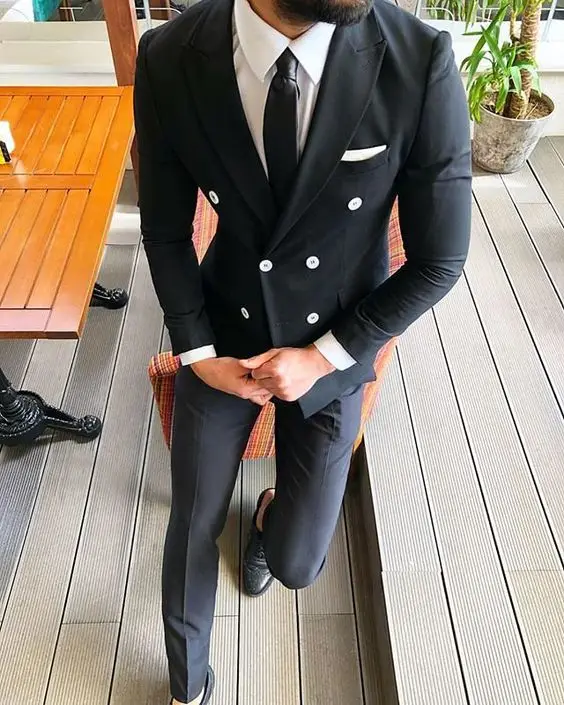 

Slim Fit Black Double Breasted Wedding Suits For Men Groom Best Man Party Prom Suit Male Blazer Custom Costume Homme Mariage New