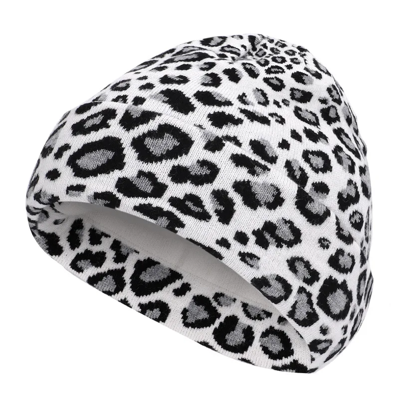 Leopard Beanie Женская Мужская шляпа на зиму осень с теплыми полями хип-хоп уличные лыжные аксессуары
